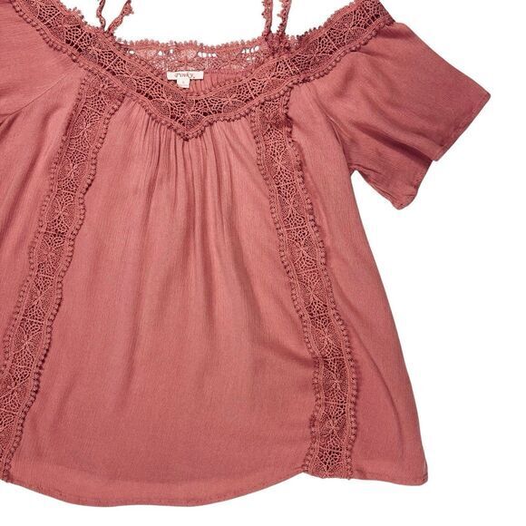 Pinky Blouse Women M Pink Lace Trim Feminine Romantic Bohemian Coastal Beach Top - Picture 4 of 15